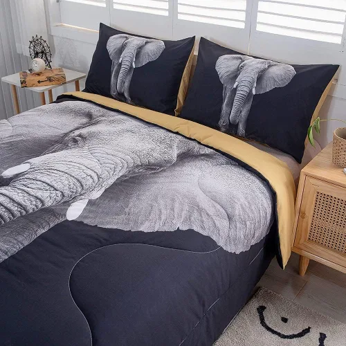 Vista 2 de MUSOLEI Juego de edredón 3D de elefante Juego de edredón de elefante negro Juego de ropa de cama Queen Juego de edredón de diseño personalizado