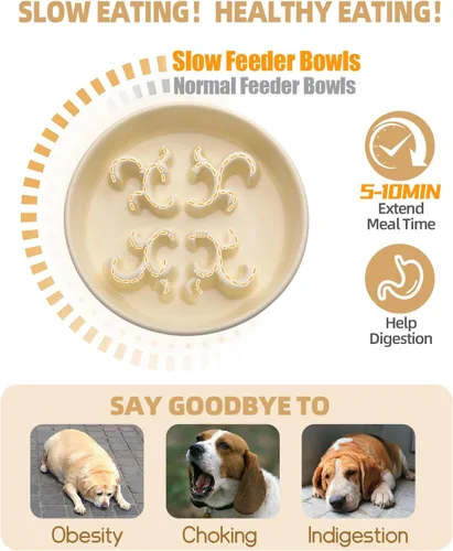 Vista 2 de Cuenco de alimentación lenta para perros, 0.6 tazas, plato de cerámica para perros que comen rápido, razas pequeñas, cuenco de rompecabezas