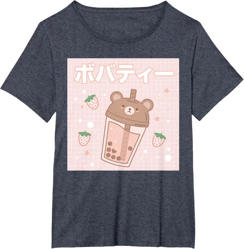 Vista 68 de Camiseta estética Kawaii con diseño de oso lindo y té con leche burbuja, talla S Blanco