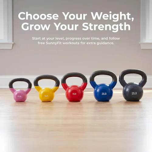 Vista 6 de Pesa rusa con revestimiento de vinilo Sunny Health & Fitness para entrenamiento de fuerza y ejercicio de balanceo - En 5, 10, 15, 20, 25 libras