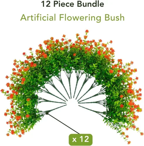 Vista 5 de Nearly Natural Mini rosa artificial resistente a los rayos UV de 13 pulgadas (interior/exterior) - Juego de 12 Naranja