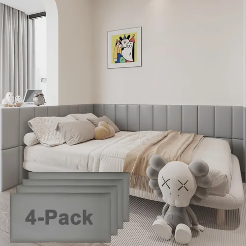 Vista 7 de YU LI 3DH 3D Almohadillas de pared anticolisión para niños, autoadhesivas, 4 piezas, paneles de cabecero en negro para pared, cabecero despegar