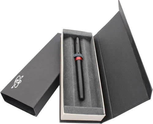 Vista 6 de Gullor Pluma estilográfica 75F negro mate con caja de regalo, borde rojo, punta fina