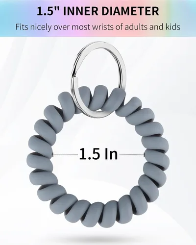 Vista 4 de Uniclife Llavero de pulsera de plástico flexible con espiral de resorte con llavero plateado