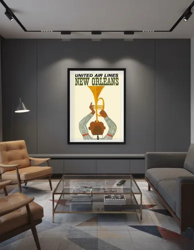 Vista 7 de New Orleans - Jazz Trumpet Player - United Air Lines - Vintage Airline Travel Poster c.1960s - Master Art Print (Unframed) 6in x 9in