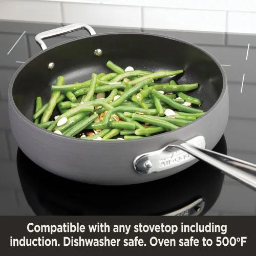 Vista 11 de All-Clad HA1 - Sartén anodizada dura antiadherente para uso diario con tapa y asas, 12 pulgadas, inducción, apta para horno y parrilla 500F, tapa