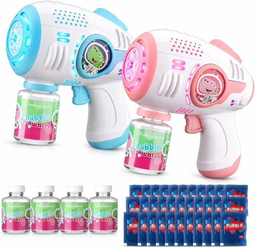 Vista 9 de Paquete de 2 pistolas de burbujas iluminadas para niños, 4 botellas y 10 recambios