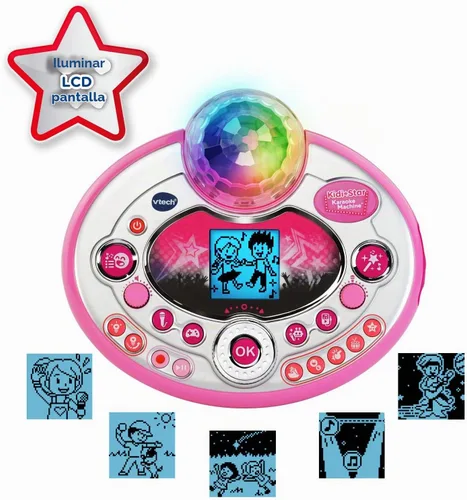 Vista 3 de VTech Kidi Star - Máquina de karaoke de lujo, 2 micrófonos con adaptador de CA, color rosa Azul
