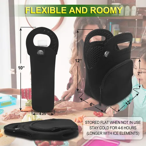 Vista 5 de Nordic By Nature Lonchera térmica de neopreno hecha para mujeres, hombres y niños, incluye enfriador de botellas grandes de 12 pulgadas, ligera