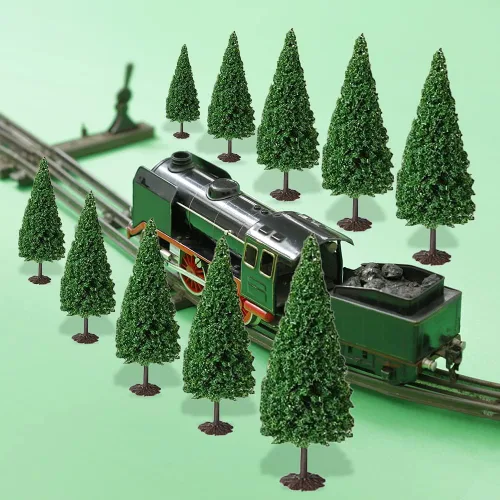 Vista 2 de Cutemini 10 árboles de cedro modelo de tren, paisaje, pino, diorama en miniatura, modelo mixto para arquitectura de carretera, edificio, decoración