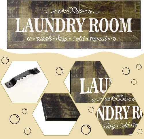 Vista 3 de Jetec - Letrero decorativo para cuarto de servicio de madera rústica estilo granja, letrero de pared familiar para lavandería, con las palabras