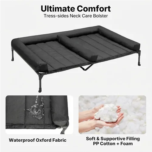 Vista 3 de Veehoo Cama elevada refrescante para perros + cojín doble impermeable para dos perros medianos, cama elevada para perros con tapete de apoyo