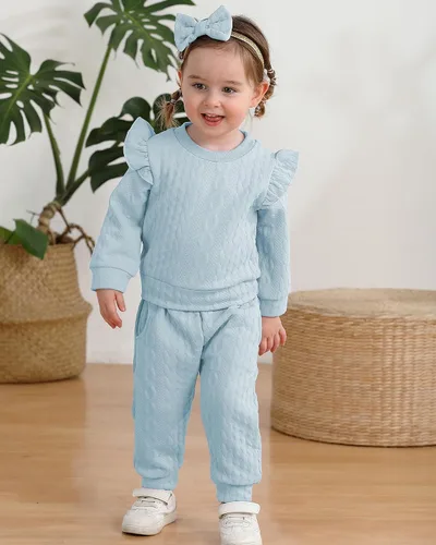 Vista 2 de Mioglrie Conjunto de ropa de bebé para niña, tops y pantalones, ropa para niñas pequeñas, sudaderas para bebés