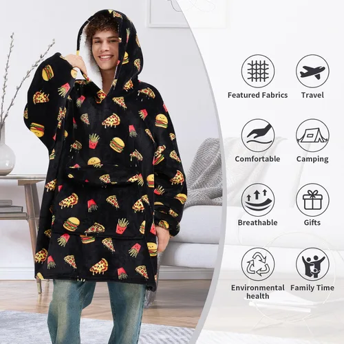 Vista 3 de Fiosnow Sudaderas con capucha de pizza y papas fritas para mujeres y hombres, sudaderas con capucha de tamaño grande para adultos, manta portátil