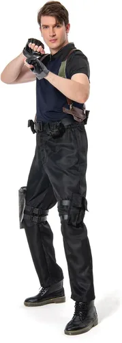 Vista 11 de Chaqueta de cosplay para hombre, pantalones, uniforme superior, cinturón marrón, guantes, disfraz de Halloween