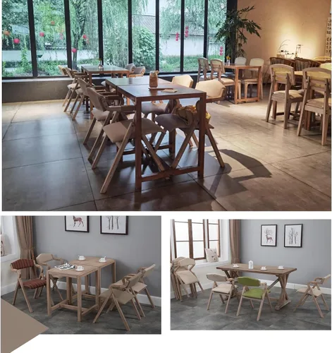 Vista 4 de 2-Pack Folding Chairs with Cushion, Farmhouse Folding Dining Chairs, Linen Padded Foldable Chairs for Dining Room, Parties, Office(Beige)