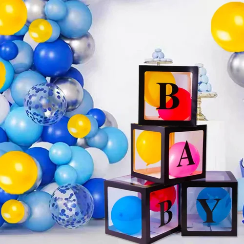Vista 7 de CJT Cajas de bebé con letras para baby shower, cajas de bloque transparentes para decoración de baby shower, caja de globo transparente para fiesta