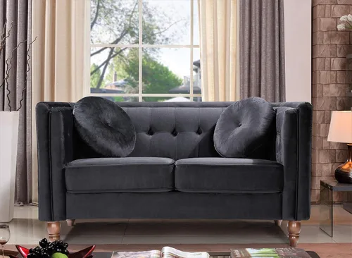 Vista 2 de Container Furniture Direct Lexie Velvet Comfy Mid Century Chesterfield - Sofá biplaza de tres plazas para apartamento, dormitorio y oficina, juego
