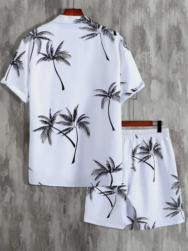 Vista 2 de MakeMeChic Conjunto casual de 2 piezas para hombre manga corta botones y pantalones cortos