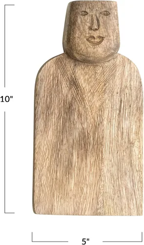 Vista 4 de Cortadora compacta de queso de madera de mango tallada a mano y tabla de cortar con diseño de mango facial y acabado peinado, natural
