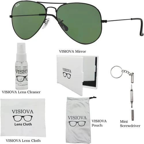 Vista 2 de Ray-Ban RB3025 Aviator - Gafas de sol unisex de metal para hombre y mujer + kit de accesorios VISIOVA