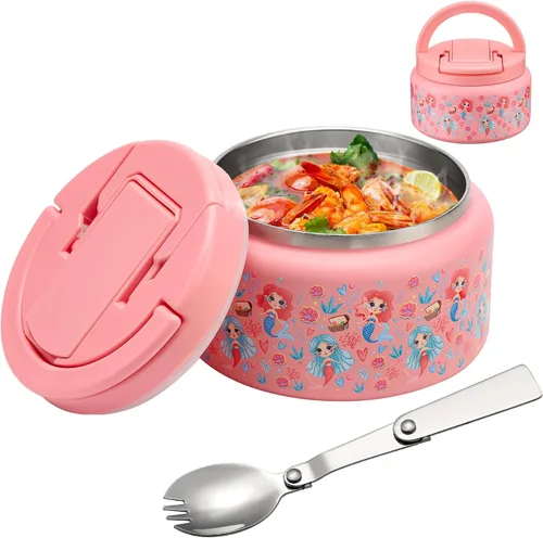 Vista 21 de BABHAMNESS Termo de sopa de 13.5 onzas para comida caliente para niños, recipiente aislado al vacío con tapa de hebilla, boca ancha, a prueba