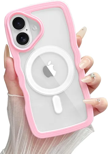 Vista 28 de Yeddabox Magsafe - Funda compatible con iPhone 13, diseño de ondas, lindo marco de colores de caramelo con ondas de agua, a prueba de golpes