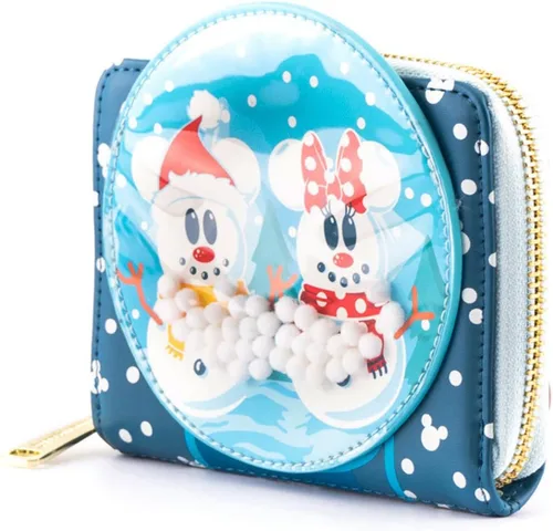 Vista 3 de Loungefly X Disney Mickey & Minnie Snow Globe - Cartera con cremallera alrededor, a la moda, para cosplay y Disneybound, Azul