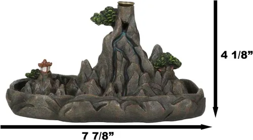 Vista 2 de Ebros Gift Feng Shui Zen Tranquilidad Escena de cordillera rocosa con Pagoda budista asiática Torre del templo con árboles y vegetaciones Humo