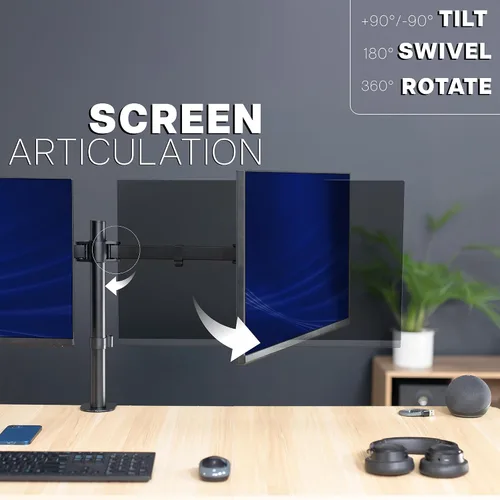 Vista 7 de VIVO Soporte de escritorio con LED LCD dual de 21 a 32 pulgadas, resistente, brazos telescópicos ajustables, configuración de pared empotrada, se