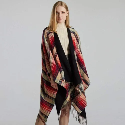 Vista 2 de Bakerdani Poncho de pashmina con borla para mujer, suéter de capa