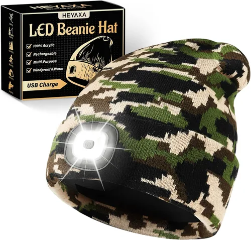 Vista 9 de HEYAXA Gorro Bluetooth con LED, Gorro de Música Inalámbrico con 4 LEDs Recargable por USB, Faro de Cabeza para Correr, Regalos para Navidad, Relleno