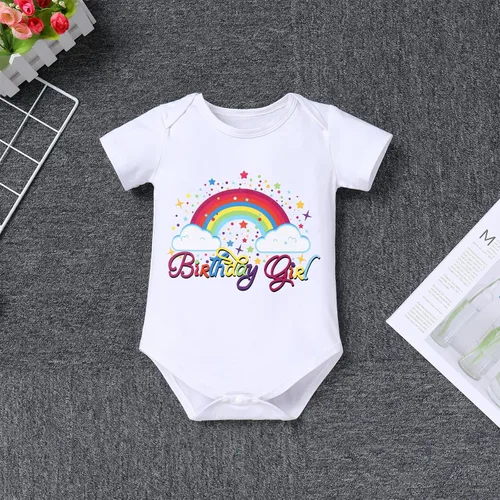Vista 4 de IDOPIP Conjunto de 5 piezas de ropa para bebé con diseño de arco iris para 1er 2 3 cumpleaños para niña