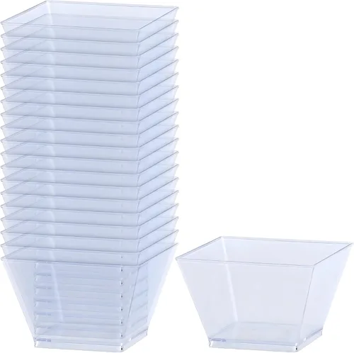 Vista 9 de Lillian Tablesettings Cuencos cuadrados de plástico negro, 8 onzas, pequeños cuencos desechables para aperitivos, postres y salsas, pesado, sin BPA