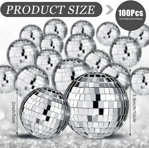 Vista 2 de Funtery 100 Piezas Bolas de Discoteca con Espejo a Granel Surtidas Plateadas Colgantes Decoración de Bolas de Discoteca para Hogar Boda Cumpleaños