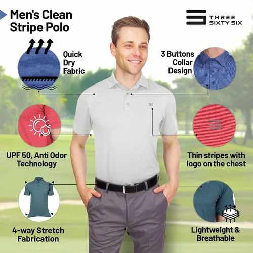 Vista 5 de Three Sixty Six Camisas de golf para hombre Polo de secado rápido con cuello Elástico en 4 direcciones y UPF 50