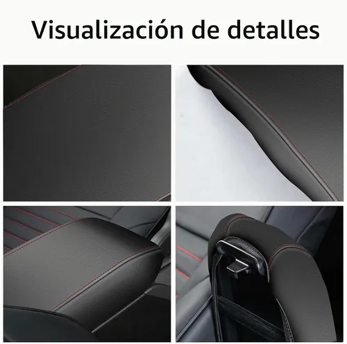 Vista 5 de AOMSAZTO - Fundas de consola para Nissan Sentra 2020, 2021, 2022, almohadilla para reposabrazos color negro con costuras rojas