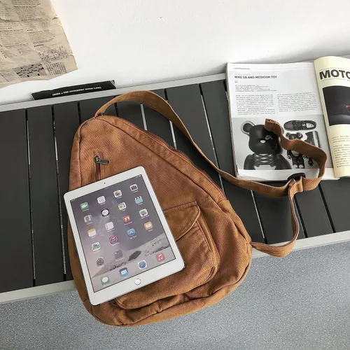 Vista 6 de Bolso cruzado de lona para mujeres y hombres, bolsa de viaje casual, senderismo, pecho pequeño, bolso de hombro al aire libre
