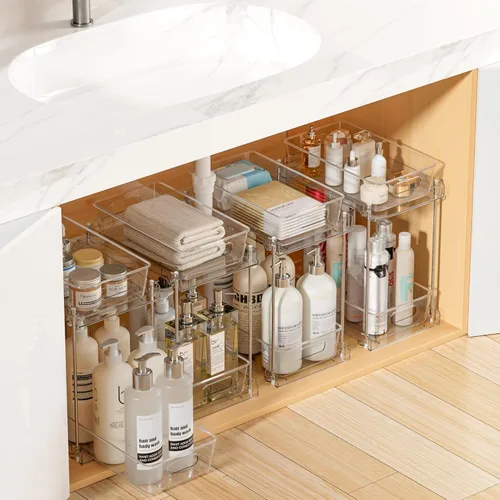 Vista 11 de Vtopmart Paquete de 2 organizadores de plástico más grandes para baño y cocina debajo del fregadero (M-superior)