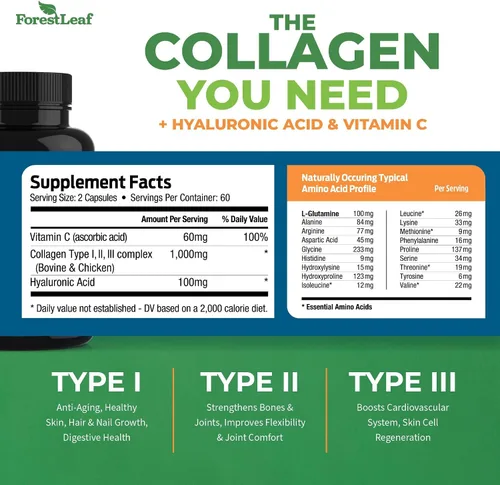 Vista 2 de ForestLeaf Paquete de suplementos de colágeno - Péptidos de colágeno hidrolizados 2 en 1 en polvo y píldoras de colágeno, colágeno bovino alimentado