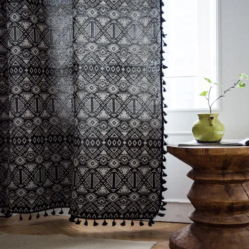 Vista 27 de Deeprove - Cortinas bohemias de 63 pulgadas de largo para dormitorio, rayas de lunares de punto hueco beige y patchwork de algodón y lino crema