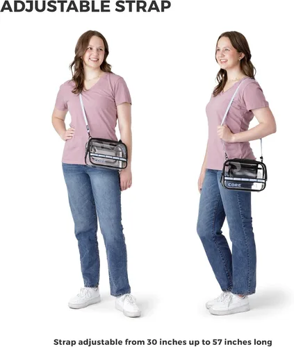 Vista 6 de CORE Bolso transparente aprobado para estadios con correa ajustable Diseño de bolso ligero con compartimentos seguros con cremallera