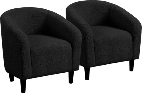 Vista 14 de Yaheetech Sillas de sala de estar, juego de 2 sillas decorativas de terciopelo, acogedoras sillas de barril con acolchado suave para sala de estar