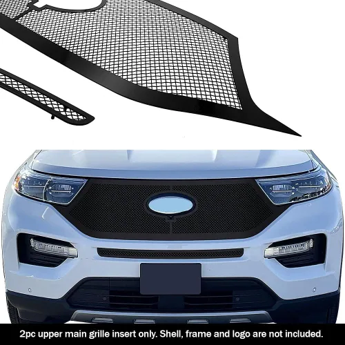 Vista 3 de APS Compatible con Ford Explorer 2020-2024 King Ranch & Limited y XLT parte superior principal de acero inoxidable rejilla de malla negra inserto