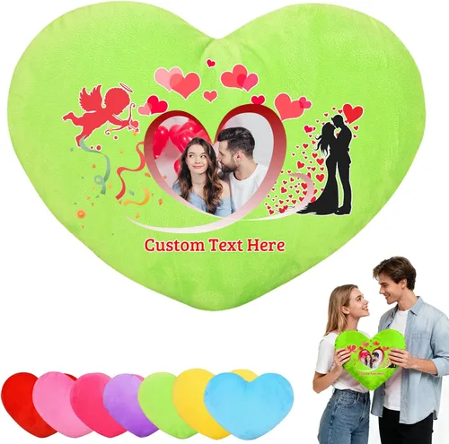 Vista 12 de Almohada de corazón personalizada con nombre de foto, almohadas de corazón personalizadas como almohada de San Valentín, regalos personalizados