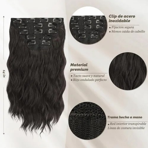Vista 3 de BARSDAR Extensiones de cabello ondulado con clip negro marrón - 14 pulgadas, extensiones de cabello corto ondulado con clip para mujer - 5 piezas