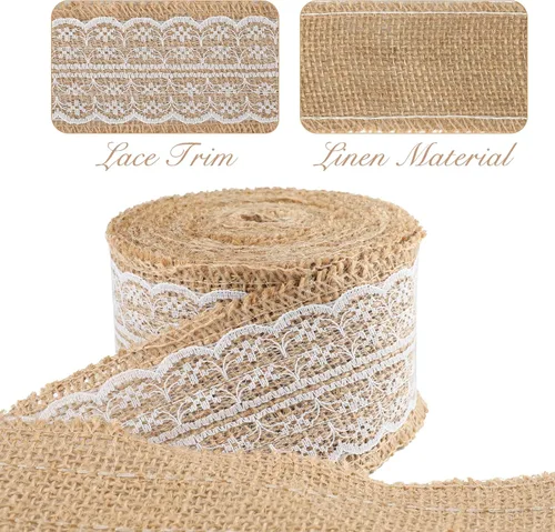 Vista 4 de jijAcraft Rollo de cinta de arpillera de yute natural, 2.4 pulgadas x 5.5 yardas, cinta de arpillera de encaje blanco rústico para manualidades