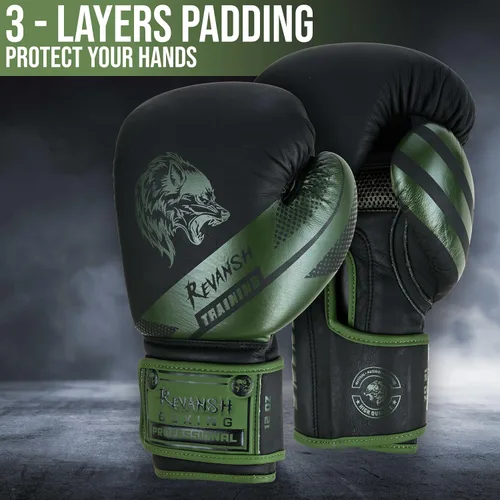 Vista 6 de Revansh Boxing Gloves Premium Matte Cowhide Leather Gloves for Boxing, MMA, Muay Thai, Kickboxing, Durable, Comfortable, Protective Gloves for