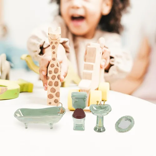 Vista 6 de NUOBESTY Decoración para el hogar 1: 12 Miniatura Porcelana Baño Set Lavabo Bañera Espejo Adornos Miniatura para Casa de Muñecas Plantas Macetas