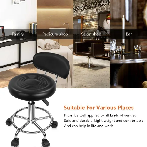 Vista 6 de KKTONER - Taburete rodante moderno de cuero sintético con respaldo bajo, altura ajustable, silla de trabajo para salón, diseño para dibujo, Negro